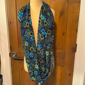 Laurel Burch Infinity Scarf Womens Birds & Butterfly’s blue purple green Floral